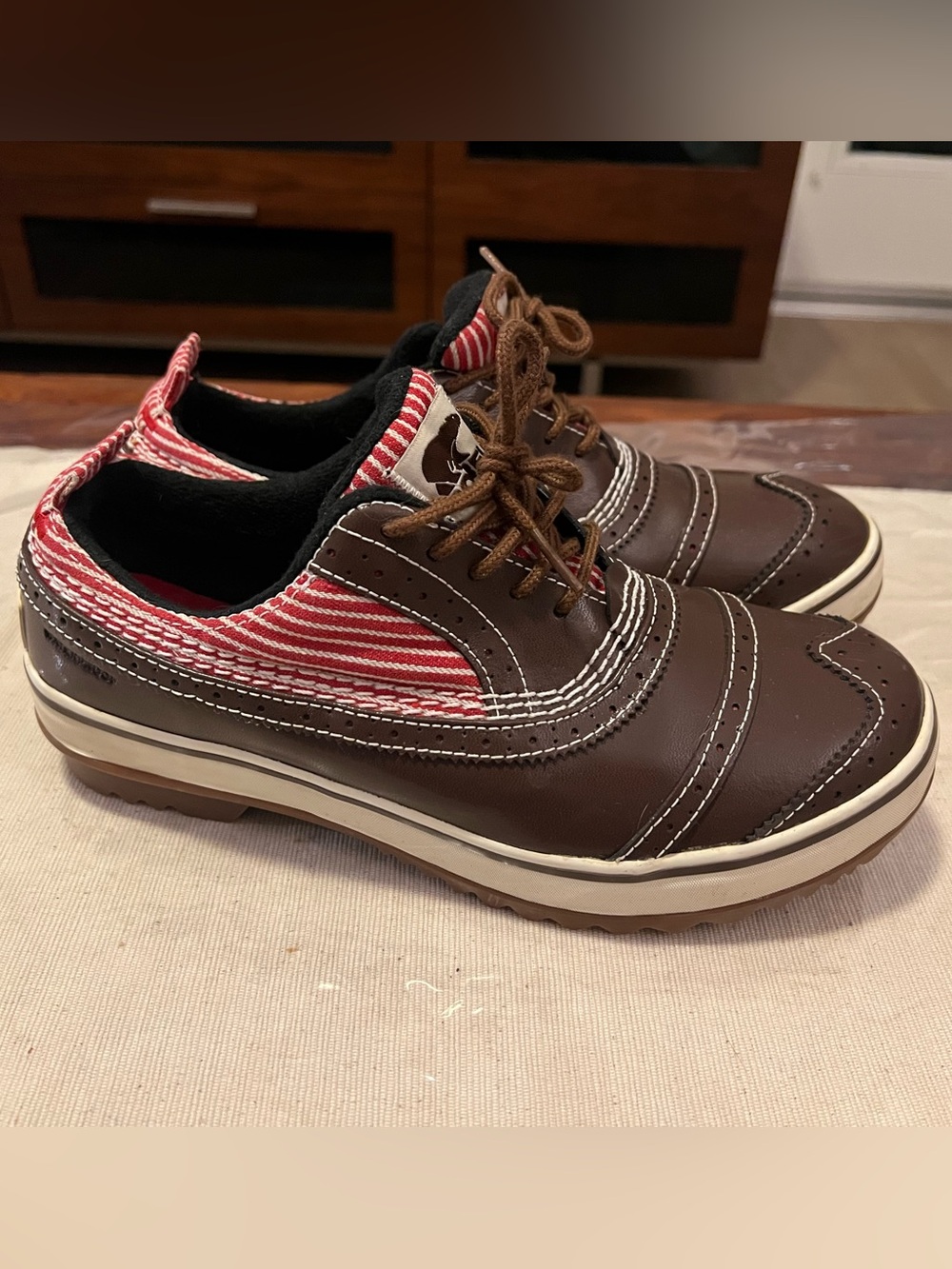 Sorel Brown Red Striped Snow or Rain Boots Sz 8.5